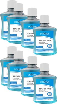 Skiura Hand Rub with 70% Alcohol, FDA Approved (Kills Germs & Bacteria without using water) with Tea Tree Oil (Each 250 ML & Pack of 8) Hand Rub Bottle