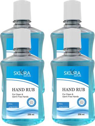 Skiura Hand Rub with 70% Alcohol, FDA Approved (Kills Germs & Bacteria without using water) with Tea Tree Oil (Pack of 4) Hand Rub Bottle