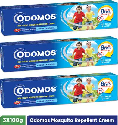 Odomos Non Sticky Mosquito Repellant Cream with Vitamin -E & Almond Oil
