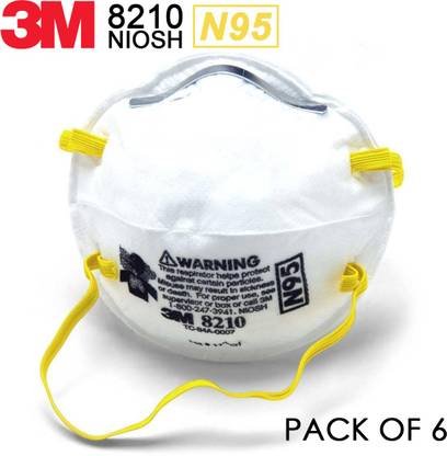 3M Particulate Respirator 8210, N95 160 EA/Case NIOSH Approved For At Least 95 Percent Filtration Efficiency Against Certain Non-Oil Based Particles | 6 Mask in Pack, White Reusable, Washable
