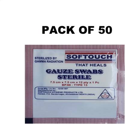 Softouch Gauze Swabs Sterile 7.5 cm x 7.5 cm x 12 ply Gauze Medical Dressing