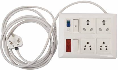 Tinax Modular UPC Extension Board (2 Switches[1Nos 16A+6A],4 Sockets[2Nos 16A+6A,2 Nos 6A],1 Indicator & 1 MCB 2 Meter Wire 4  Socket Extension Boards