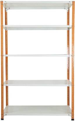 Spacious Slotted Angle CRC Sheet 5 Shelves Multipurpose Powder Coating Storage Rack Dimension 15"X36"X59" (Orange-Ivory) Luggage Rack