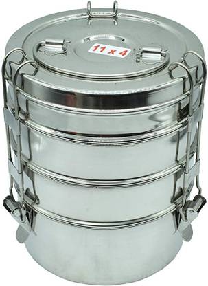 eKitchen ( Size:11x4 ) Stainless Steel 4 Tier Tiffin Box / 4 Containers Stainless Steel Office Lunch Box
