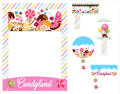 Theme My Party CANDY LAND - HANGING VERTICAL PAPER DOOR BANNERS - BIRTHDAY PARTY WALL DECORATION KIT Photo Booth Board