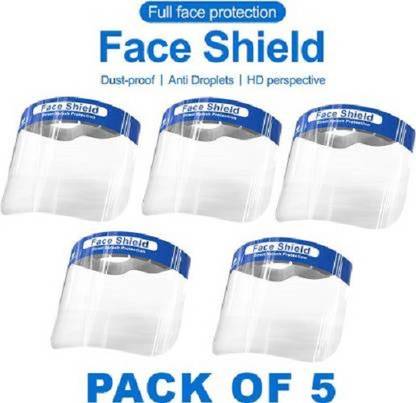 masonic Fluid Resistant Clear Full Face Masks Protective Anti-Splash Facial Cover with Elastic Band and Soft Sponge (Pack of 5) Face shield mask Safety Visor