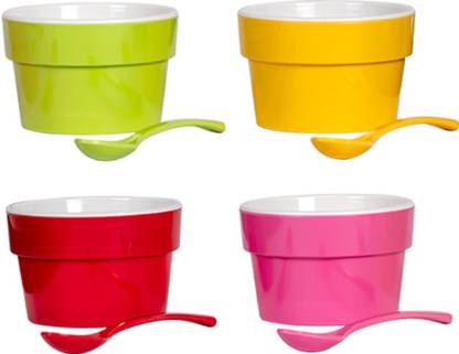evento trading co Melamine Dessert Bowl set of bowls , Cereal/Soup/Dessert/Curry Bowls; Made of Food-Grade Melamine Melamine Dessert Bowl 4 bowls and 4 spoons