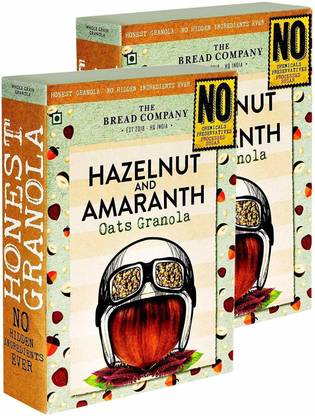 The Bread Company Combo Pack of 2 Hazelnut & Amaranth Oats Granola Muesli with No Chemicals Preservatives Box