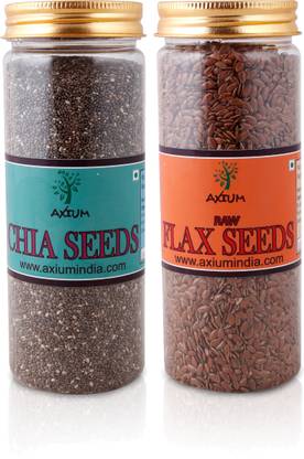 AXIUM Axs258 Raw Chia Seeds & Flex Seeds Pack of 2, 200 gram each Brown Flax Seeds, Chia Seeds