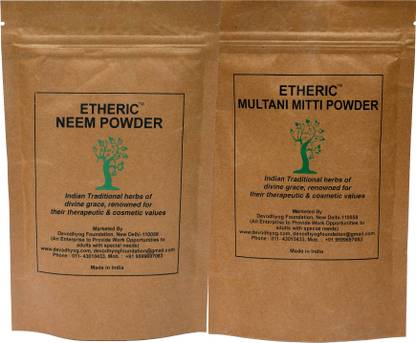 Etheric Neem+Multani Mitti Powder pack for Pimples & Acne (Oily Skin) (2X100 gm)