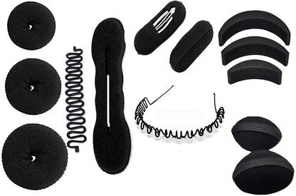 TRY ME Try Mee Hair Accessories, Hair Style kit, Hair ban,Hair Donut, Hair Magic Puff Accessories Plastic (Pack of 9) Hair Accessory Set