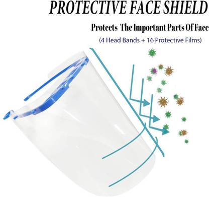 iKraft FS-0416 Reusable Flexible Face Shield Combo Pack (4 Head Band + 16 protective Films) Safety Visor