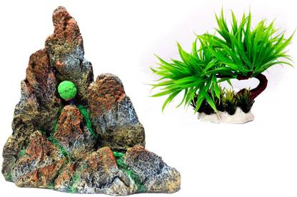 Jainsons Pet Products Mountain Aquarium Ornament and Plant for Fish Tank Decoration River Rock Unplanted Substrate