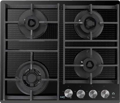 Kaff NVH 604|New Design high-Efficiency Full Brass Burners|Black Tempered Glass with Unique Dotted Design|Designer Metal Knobs Glass Automatic Hob