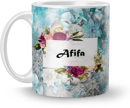Beautum Name Afifa Printed White Ceramic (350)ml Model No:BTNAMXYZ000539 Ceramic Coffee Mug