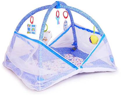 DEVKI Kick and Play Gym with Mosquito Net and Baby Bedding Set (Blue Bunny Print)