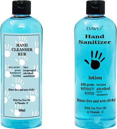 davis Instantly Kills 99.9% Germs Without Water  Bottle (500 ml AND 100 ml) Hand Sanitizer Bottle