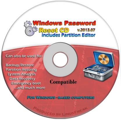 COMPATIBLE Advanced Recovery Boot Password Reset CD Disc for Wi ndows XP, Vista, 7, 8 (All Versions of Windows - 32 / 64 bit Editions)