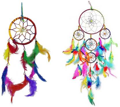 Ryme Combo Of 2 Inches And 5 Rings Car And Wall Hanging Dream Catcher Wool Dream Catcher