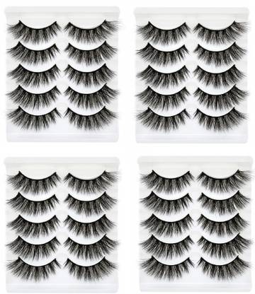 angelie Natural Black Long False Eyelashes Makeup Extension Pack Of 20 Pair Fake Eyelashes
