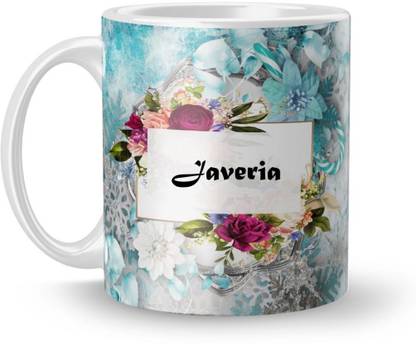 Beautum Name Javeria Printed White Ceramic (350)ml Model No:BTNAMXYZ007862 Ceramic Coffee Mug