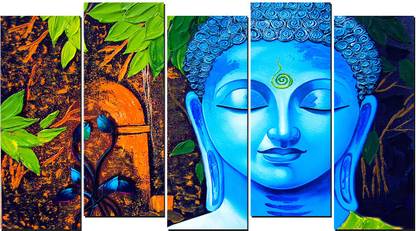 Poster N Frames Split Painting / Frames of 5 panel of Buddha 18152 Digital Reprint 27.5 inch x 60 inch Painting