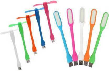 Afpin Pack Of 5 USB LIGHT and Fan Portable and Flexible Light (5pcs), Fan (5pcs) For - Laptop, Mobile, Power Bank Led Light, USB Fan