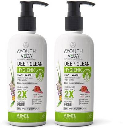 AYOUTHVEDA DEEP CLEAN HYGIENIC HAND WASH 300ML (PACK OF 2) | 100% Natural | SULPHATE FREE | NO HARSH CHEMICALS | SOFT ON HANDS Hand Wash Pump Dispenser