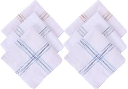 NIFTER Men's Premium 100% Pure Cotton Handkerchief White Base Colored Border ["White"] Handkerchief