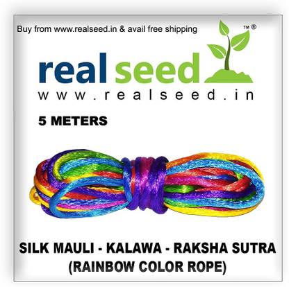 Real Seed Silk Mauli - Kalawa - Raksha Sutra | Rainbow Color Silk Rope Thread 5 Meters | Ideal for Jewellery Making