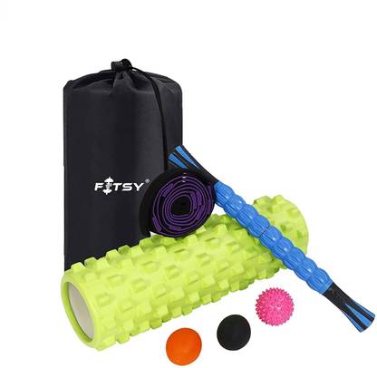 FITSY 6-in-1 Massage Roller Set – Physio Foam Roller Set Includes Massage Roller Stick, Stretching Strap for Yoga, Spikey Ball and Lacrosse Exercise Ball for Deep-Tissue Massage and Back Pain Relief Fitness Accessory Kit Kit