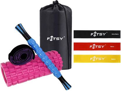 FITSY 6-in-1 Foam Roller Set – Muscle Rollers Set Includes 3 Resistance Bands, Massage Roller Stick, Yoga Strap for Stretching and Exercise Foam Roller for Fitness and Deep-Tissue Massage Fitness Accessory Kit Kit