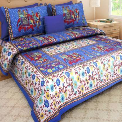 DHAWARIYA'S 180 TC Cotton Double Jaipuri Prints Flat Bedsheet
