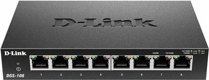 D-Link DGS-108 8 Port Gigabit Unmanaged Metal Desktop Switch 8 Ports 1000 Mbps Unmanaged Network Switch