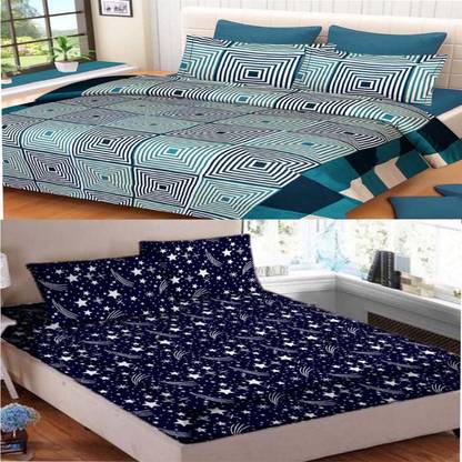 Aciloc Polycotton Double Flat 150 TC Printed Bedsheet