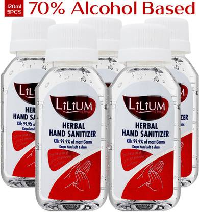 LILIUM Hand Cleanser (Sanitizer), Round Bottle, 600ml, Pack of 5 Hand Sanitizer Bottle