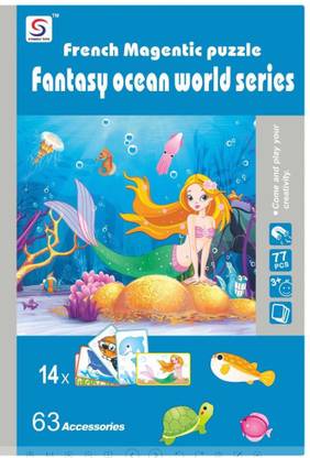 tnu toys MagnetiBook 77 pc Ocean World Mix and Match Game for Creativity and Motor Skills - Book Shaped Travel/Storage Case Included - S.T.E.M. Toy for Ages 3+