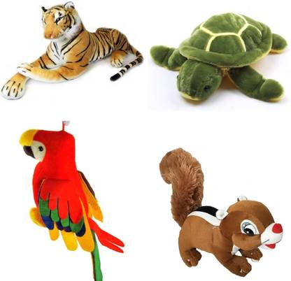 soniya enterprises soft toy tortoise and tiger and parrot and cute squirrel  - 33.5 cm