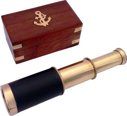 SOLID BRASS NAUTICAL COLLECTIBLE SMALL TELESCOPE  WITH WOOD BOX@