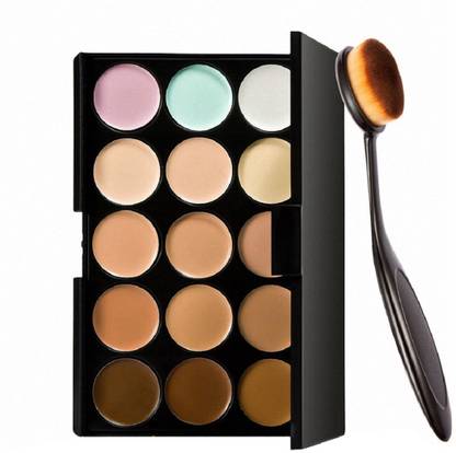 Miss Hot 15 Colors Contour Face Cream Makeup Concealer Palette +Oval Brush