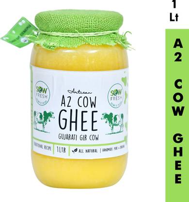 Sow Fresh A2 Cow GHEE 100% Vegetarian from Free Graze Grass FED Cows, 100% Pure & Natural, Chemical Free, Non-GMO, Highly Nutritious, Gluten Free, SUPERFOOD, HIGH in VIT A, E, K2 (1L) Ghee Mason Jar