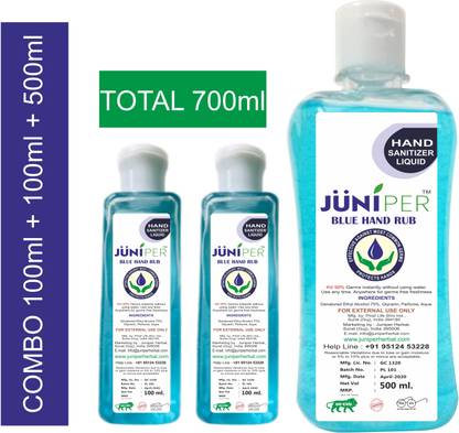 Juniper LIQUID HAND SANITIZER 100ML+100ml+500ml=TOTAL=700ML 75% Alcohol WHO FORMULA (Combo 3 pic) Hand Sanitizer Bottle