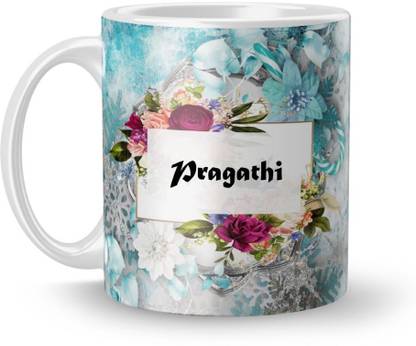Beautum Name Pragathi Printed White Ceramic (350)ml Model No:BTNAMXYZ015892 Ceramic Coffee Mug