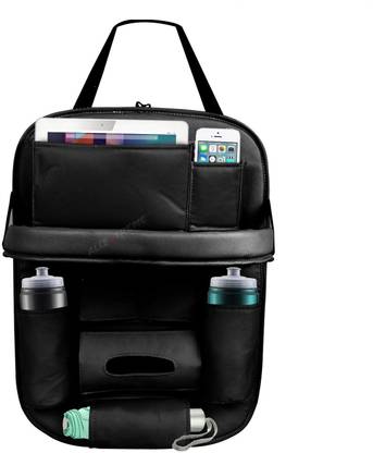 CARMATE Universal PU Leather Car Seat Back Organizer with Foldable Dining Table Tray, Multipocket Storage Tablet, Bottle and Tissue Paper Holder Car Multi Pocket