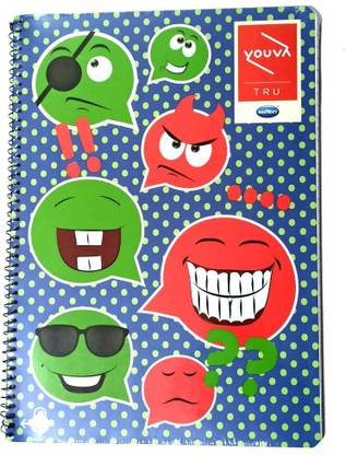 NAVNEET A4 Green & Red Emoji Spiral Book A4 Notebook Single 172 Pages