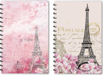 ESCAPER Cream Eiffel Tower & Pink Eiffel Tower Paris Designer Diaries, Designer Notebook, Notepads - Pack of 2 Diaries A5 Diary Ruled 160 Pages