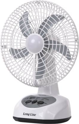 Long Line 10 "Inch AC/DC Rechargeable Fan with Light & Mobile USB Port with 12 Months Warranty Silent Operation 255 mm Table Fan