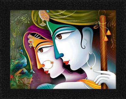 ADS Art Poster Radhe Krishan Face Painting with Synthetic Frame Digital Reprint 11 inch x 14 inch Painting