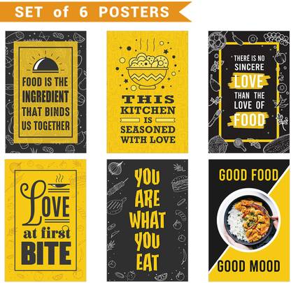 Posters for Kitchen - Set of 6 - Wall posters for Restaurant Stylish- Posters for hostel mess - Hotel kitchen Posters - Cookery Posters - Bakery Posters - (18 inches X 12 Inches) Paper Print