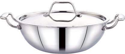 Maxima Stainless steel Triply 28 cm 4.1 litre Kadhai 28 cm diameter with Lid 4.15 L capacity